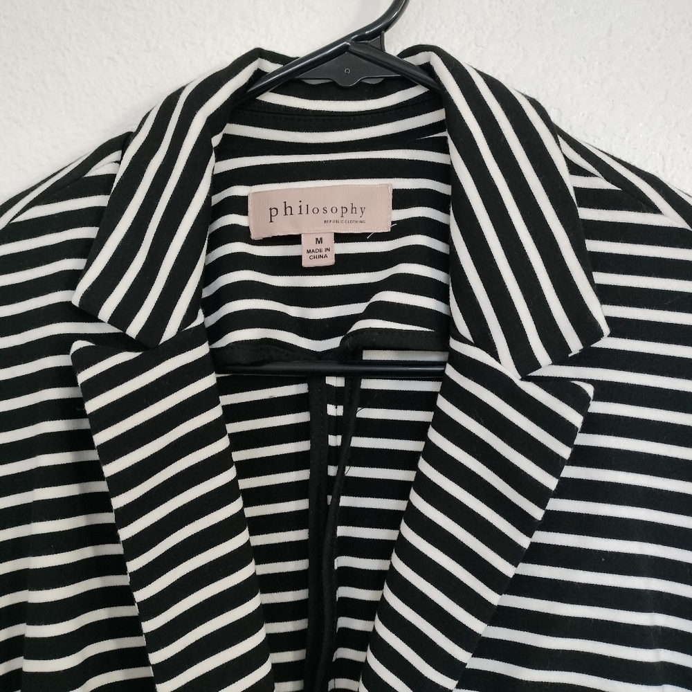 Philosophy Women's Black and white Striped Blazer Jacket Size M - Picture 4 of 8